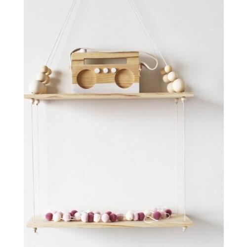 Double Board Storage Rack wood Rope Wall Hanging hanger Child room decoration clothing Hat Bag Hook photography DIY INS