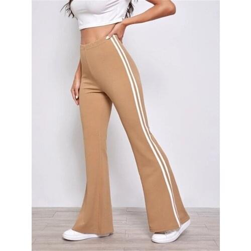 High Waist Pants For Ladies 2021 Summer Fashion Outfits Side Stripe Trousers Flare Women Casual Bottoms Y2k Aesthetic Clothing