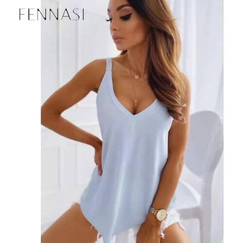 FENNASI 2021 Summer V-neck Halter Sexy Camisole Top Women Sexy off-Shoulder Solid Color Sleeveless Camis Womens Clothing