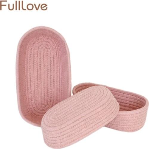 FullLove 3PCS/Set Handmade Pink Laundry Bakset Cotton Cosmetic Makeup Organizer Food Toys Desktop Jewelry Storage Baskets Boxes