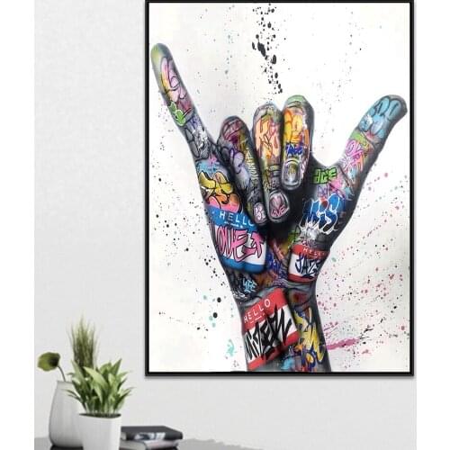 Graffiti Art Poster Print Painting Street Art Gesture on Canvas Hand Gesture Wall Pictures for Living Room Home Decor