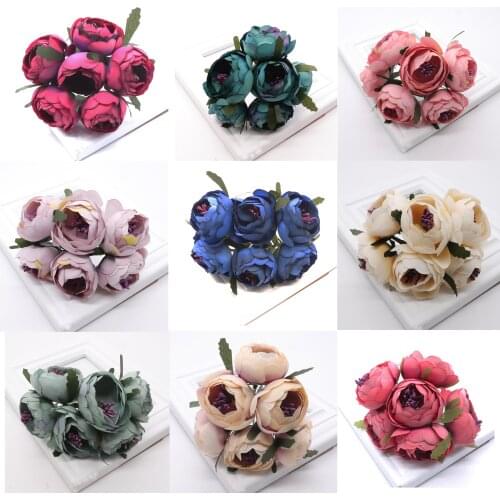 6pcs/Lot Artificial Rose Silk Flower Peony Flowers Wedding Bouquet Wedding Bridal Decor Rose Flowers For DIY Scrapbooking