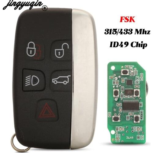 Jingyuqin 3 Buttons 315/433MHz FSK Smart Remote Car Key For Land Rover Range Rover Evoque Sport LR2 LR4 Uncut Blade Replacement