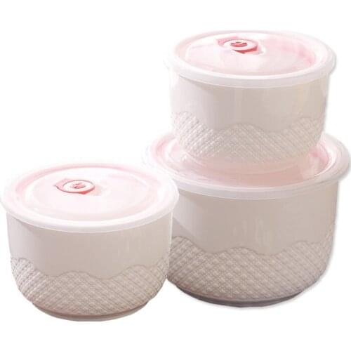 Large capacity ceramic preservation bowl three piece set microwave oven bowl storage tank sealed fruit bento box refrigerat