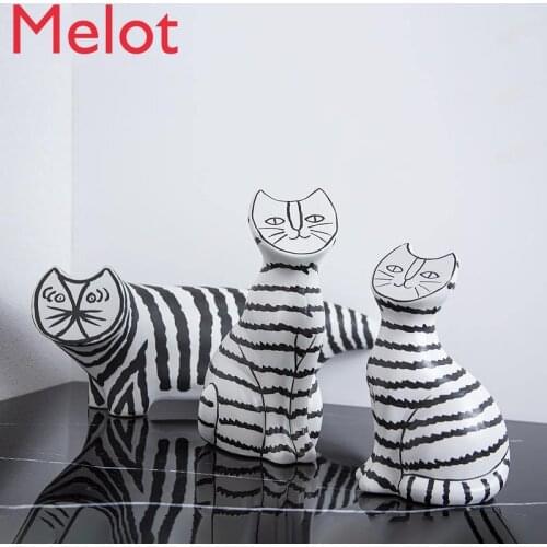 Modern Simple Black and White Striped Animal Ceramic Decoration Living Room Cat Decoration Creative Decoration
