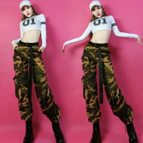 Hip Hop Costumes Fashion Camouflage Pants Jazz Performance Clothing Street Dancing Rave Outfit Nightclub Stage Wear DNV12336