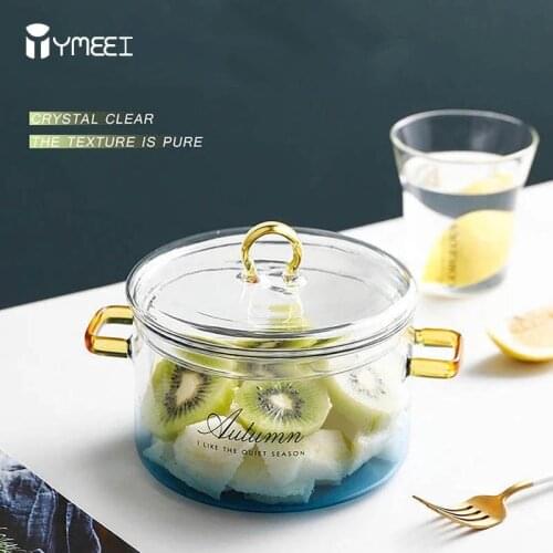 YMEEI 800ML Creative Glass Bowl Household Vegetable Salad Glass Pot With Lid Heat-resistant Porridge Noodles Pot Cooking Tool