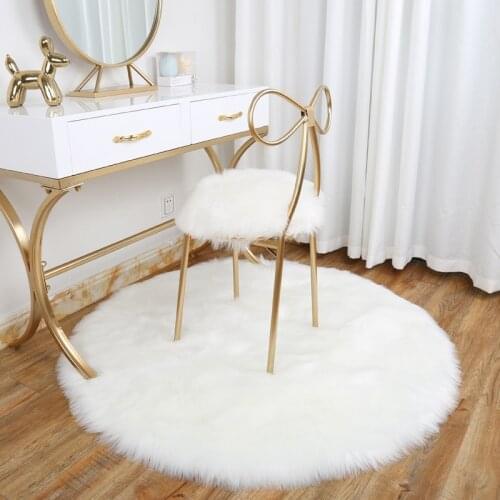 Round Soft Faux Sheepskin Fur Area Rugs Bedroom Living Room Floor Mat Shaggy Silky Plush Carpet White Faux Fur Rug Bedside Rugs