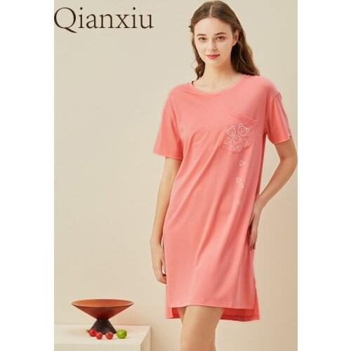 Summer Women Top quality Nightgown Female Bamboo Fiber Cotton Nighty dress Ladies Short Sleeve Round collar sleepwear dress XXL