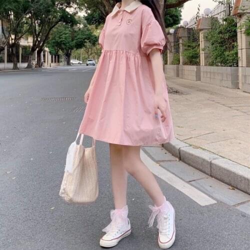 Little Soft Girl Japanese College Style Loose Puff Sleeves Dress Girl Summer Korean Cute Girls Dress sweet lolita dress