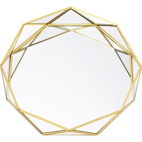 European Glass Metal Storage Tray Golden Oval Fruit Plate Desktop Small Items Jewelry Display Tray Cosmetic Jewelry Storage Tray