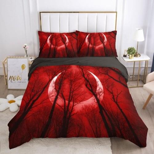 Cartoon Hallowmas Kids Bedding set for Children baby boy girls Duvet cover set pillow case Bed linens Quilt cover Red moon