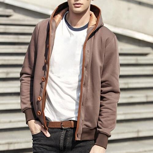 Men Jackets Autumn Winter Buttons Long Sleeve Coat Casual Hooded Cardigan Outwear Jacket 3XL