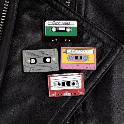 Music Tape Enamel Pin Vintage Nostalgic Good Vibes Old-school brooches Backpack Bags Hats Leather jeckets Decoration Accessories