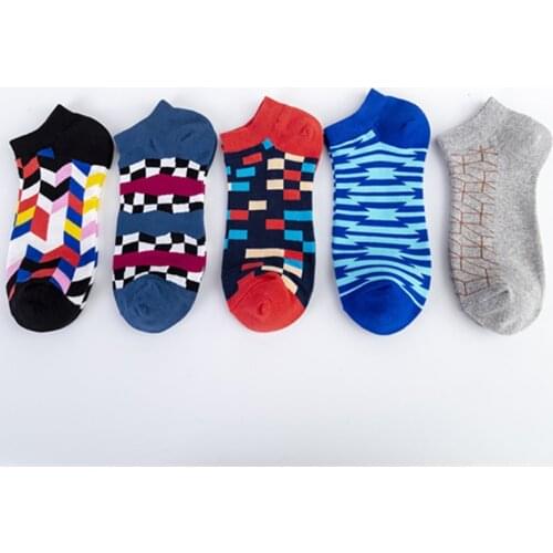 Mens Socks Fashion Trend Breathable Sports 100% Cotton Socks Striped Pattern Art Print Casual Summer Socks