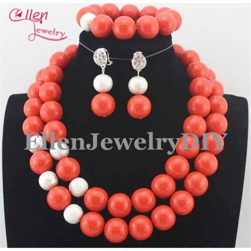 New Big Orange Artificial Coral Beads nigerian Wedding beads Jewelry Set African beads Jewelry Sets Free Shipping W13500