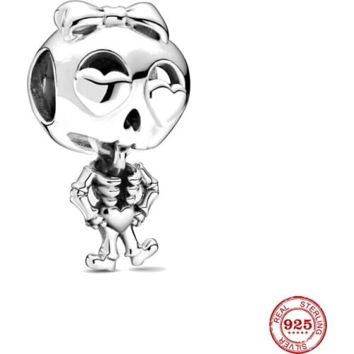 New Original silver color Skeleton Girl diy bead charm fit european pandora charms bracelet bangles diy jewelry P053