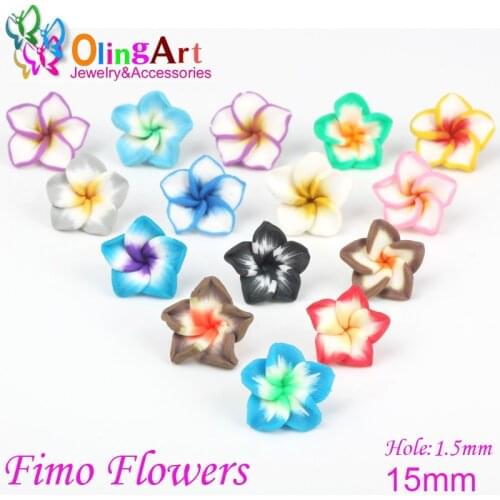 OlingArt 15mm 12pcs/lot Beads,Mixed Polymer Soft ceramic Clay 5-leaves Flower Spacer Loose Bead 2019 NEW diy Jewelry making