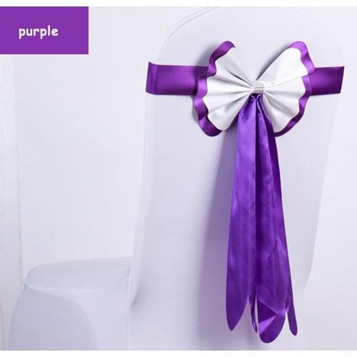 Wholesale 50pcs/lot Purple/Blue/Yellow Double Thick Rabbit Bow Chair Sash Spandex Band For Wedding Party Hotel Chair Back Decor