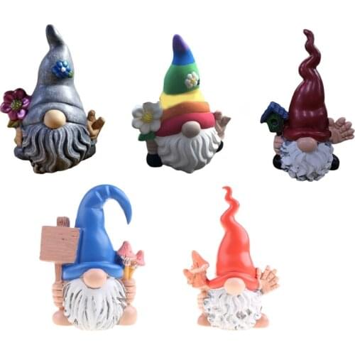 Drop Shipping Garden Gnome Statue Rainbow Flower Swedish Tomte Yard Decoration Front Porch Dwarf Elf Figurines Ornaments