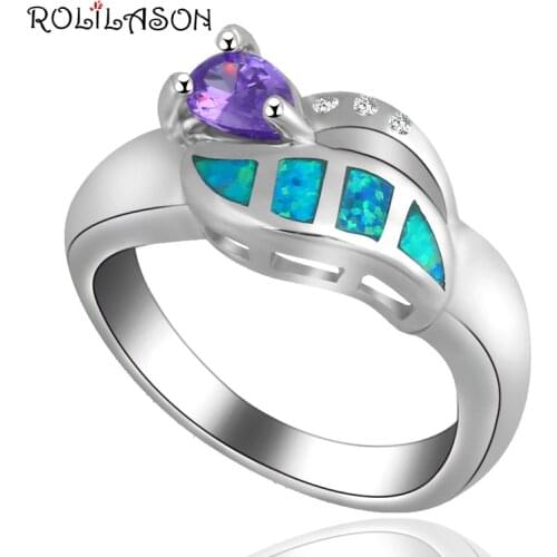 Popular design New arrival Zircon Blue fire Opal silver plated Rings for women fashion jewelry USA Size #7 #8 OR483