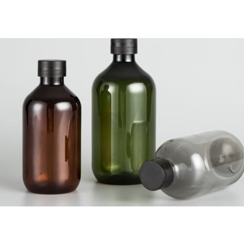 300ml 500ml 12pcs/lot Gray/Brown/Green Empty Cosmetic Bottle With Black Plastic Screw Caps, Plastic Toner Container Oil Bottles