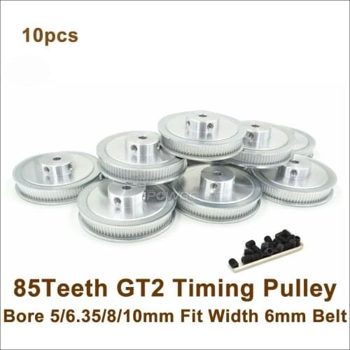 POWGE 10pcs 85 Teeth 2GT Timing Belt Pulley Bore 5/6.35/8/10mm Fit Width 6mm GT2 Timing Belt 3D Printer 85Teeth 85T GT2 Pulley