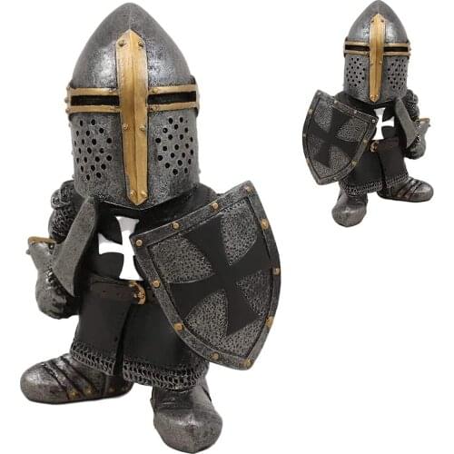 Knight Gnomes Guard Cross Templar Crusader Figurine Tall Suit of Armor Miniature European Knight Sculpture Decor Resin Ornaments