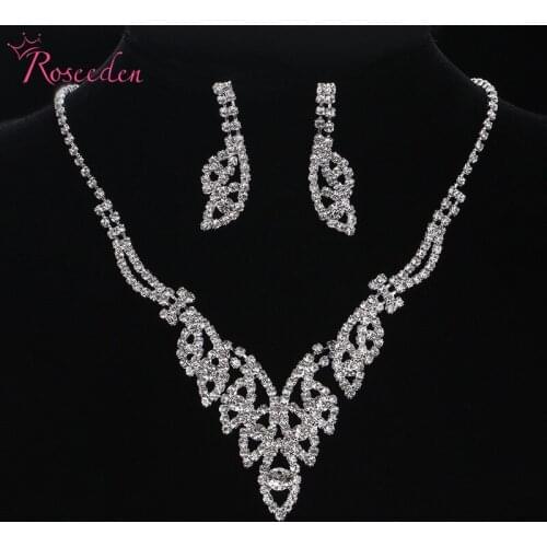 Silver Color Leaf rhinestone bridal Necklace Earrings Set trendy Wedding Jewelry For Women RE878