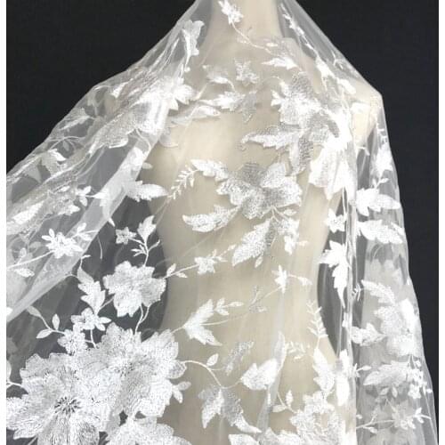 1 Yard 130 cm wide new off white flower gorgeous tulle mesh embroidery wedding gown French Africa lace fabric