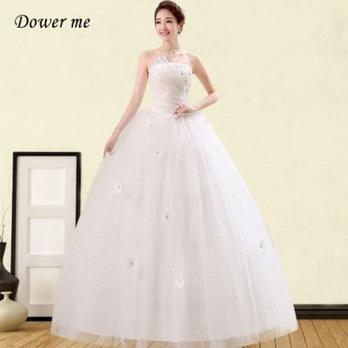 Strapless Wedding Dress GR695 Appliques Lace Vestidos De Novia Sleeveless Floor-Length Bridal Gown Shiny Crystal Wedding Dresses