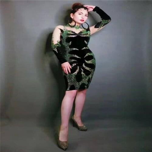 T48 Female sexy full rhinestone Hip skirt pole dance crystal dress women perform evening dress singer stage costume outfit disco