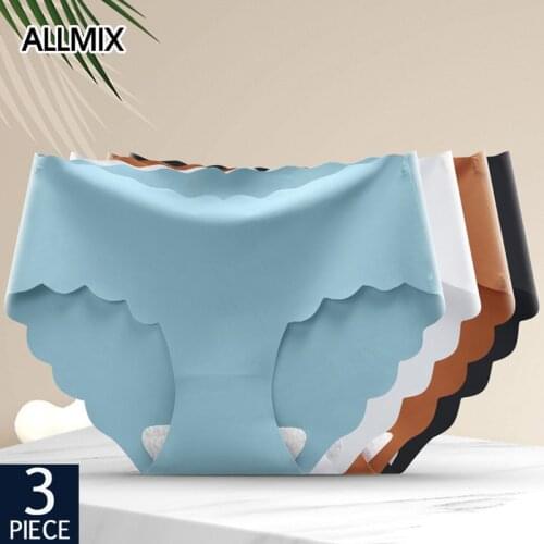 ALLMIX 3Pcs/lot Sexy Womens Sport Panties Set Underwear Seamless Ice Silk Briefs Low Rise Solid Female Panty Soft Lady Lingerie