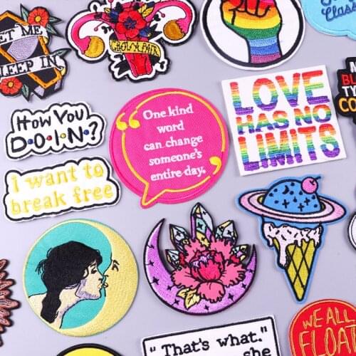 Letter/Moon Patches Stripes Embroidered Patch For Clothing DIY Iron On Patch Thermoadhesive Patch Anime Flower Patch for jackets