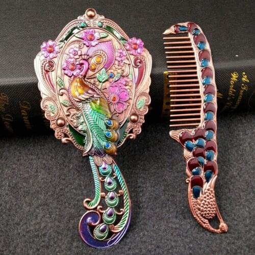 Palace Russia Hand-held Mirror with Comb set Retro Portable Cosmetic Mirror Home Collapsible Desktop Princess Mirror Accessories