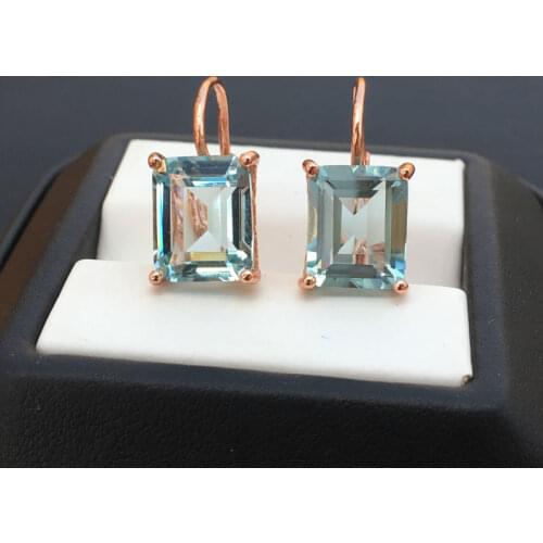 CSJ blue topaz quartz gemstone Earring Sterling 925 Silver oct 9*11mm 8Ct Fine Jewelry For Women Lady or mother gift charm