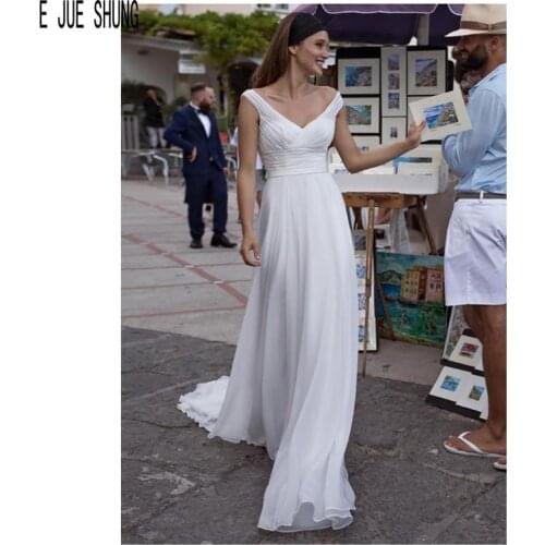 E JUE SHUNG Simpe Vestido De Novia Wedding Dresses V Neck Backless Long Boho Wedding Gowns Elegant A-Line Chiffon Bride Dresses