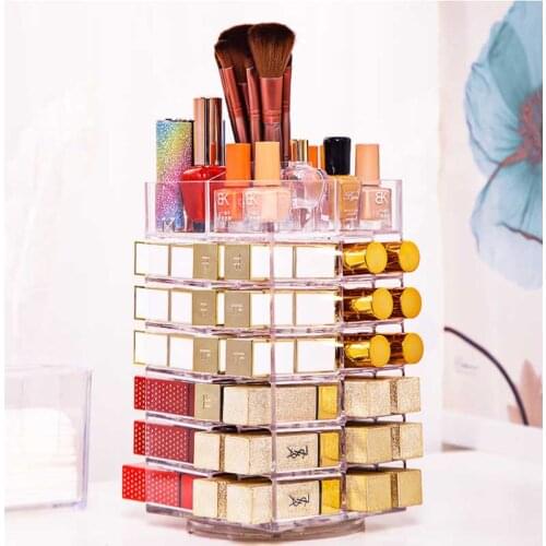 53Lattices Rotating Lipstick Tower 360 Degree Acrylic Rotated Rack Nail Polish Organizer Lipstick Storage Case Cosmetics Display
