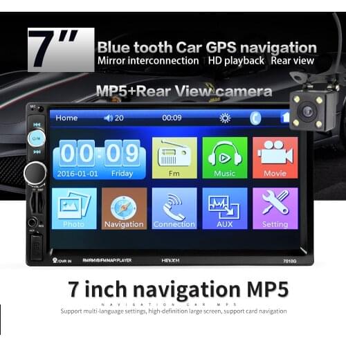 7010G 2 Din Car Radio GPS Navigation Autoradio Bluetooth AUX USB MP3 Stereo Audio FM 2din Multimedia Player Camera