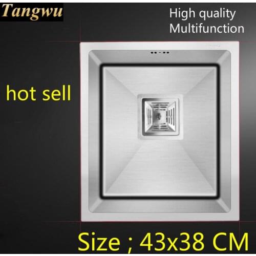 Free shipping Apartment standard wash vegetables kitchen manual sink single trough 304 stainless steel common small 43x38 CM