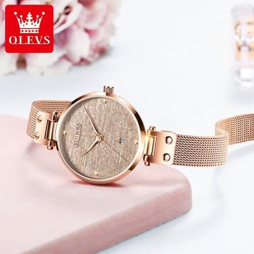 Womens Watches OLEVS Top Brand Luxury Waterproof Watch Fashion Ladies Stainless Steel Ultra-Thin Casual Wrist Watch Quartz Clock