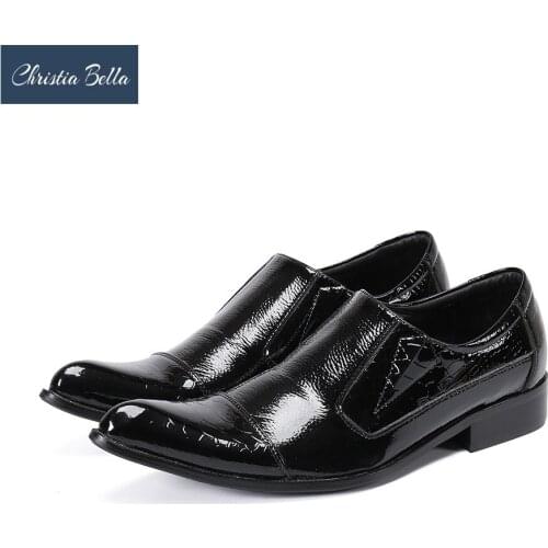 Christia Bella Classic Big Size Real Leather Men Shoes Business Office Formal Shoes Slip on Wedding Party Male Dress Shoes Black