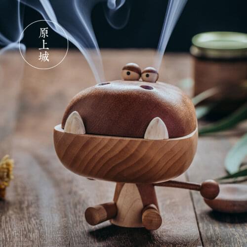 Angry Big Mouth Dragon Wooden Figurine Incense Burner Candy Storage Box Home Decor Modern Wood Craft Desk Decoration Accessories