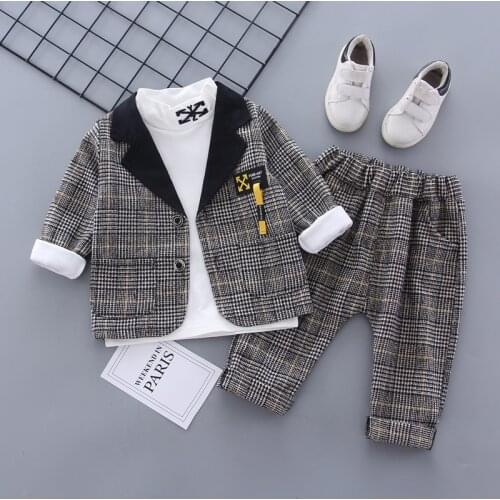 Childrens Clothing Suit Autumn/Winter Boy Suit Three-Piece Suit + Plaid Suit Jacket + Trousers Korean child 2-6 Years Baby Suit