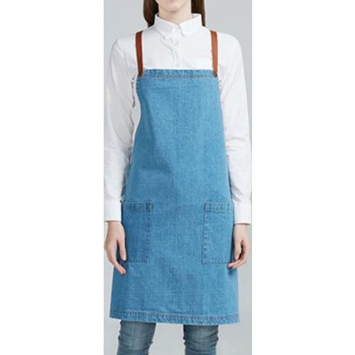 White Blue Denim Apron Cotton Straps Barista Baker Bartender Chef Catering Uniform Florist Painter Artist Gardener Work Wear K12