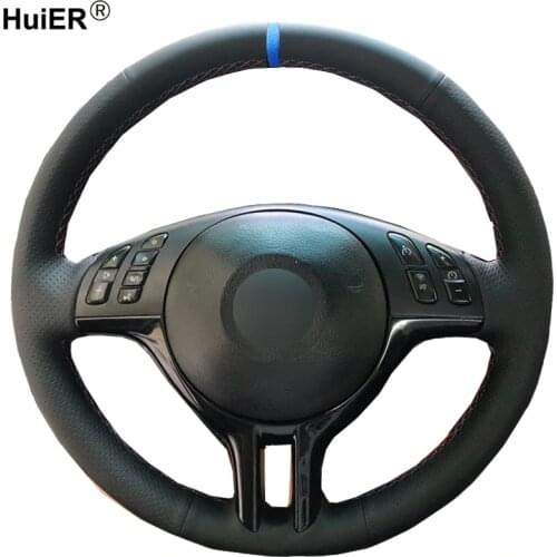 HuiER Hand Sewing Car Steering Wheel Cover For BMW E39 E46 325i E53 X5 Braid on the Steering-Wheel Wear resistant Car Protector