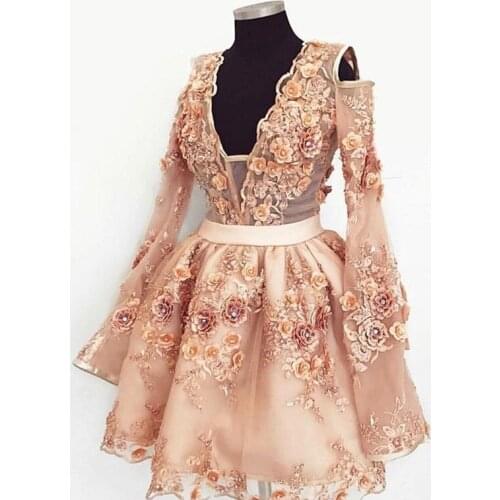 Classic Homecoming Dresses Off The Shoulder Illusion Pink Party Vestidos Cortos Graduation 3D Flowers Appliqued Cocktail Gowns