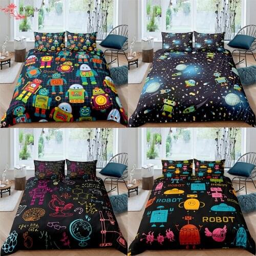 Cartoon Robot Galaxy Duvet Cover Sets Outer Space Printed Bedding Set Kids Child Teens Single Double Twin/Queen 2/3pcs Bed Cover