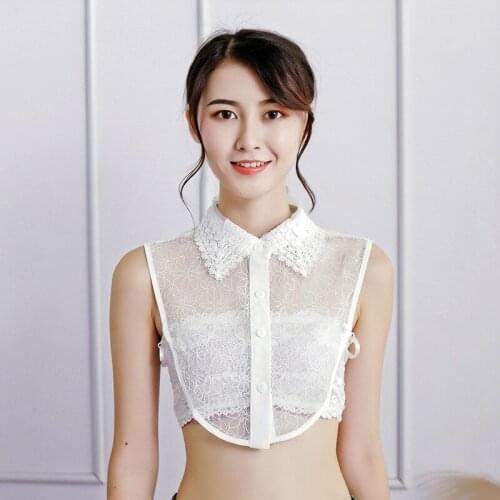 Korean Blue Stripes Autumn Winter Collocation Choker Necklace Shirt Fake False Collar Lapel Solid Big pearls detachable shirt