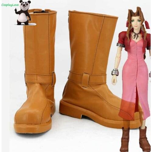 FF7 Final Fantasy VII Remake Aerith Gainsborough Brown Cosplay Shoes Long Boots Leather CosplayLove For Halloween Christmas